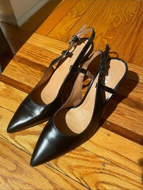 Jonak Black Pointed Leather Slingback Mules Size 38